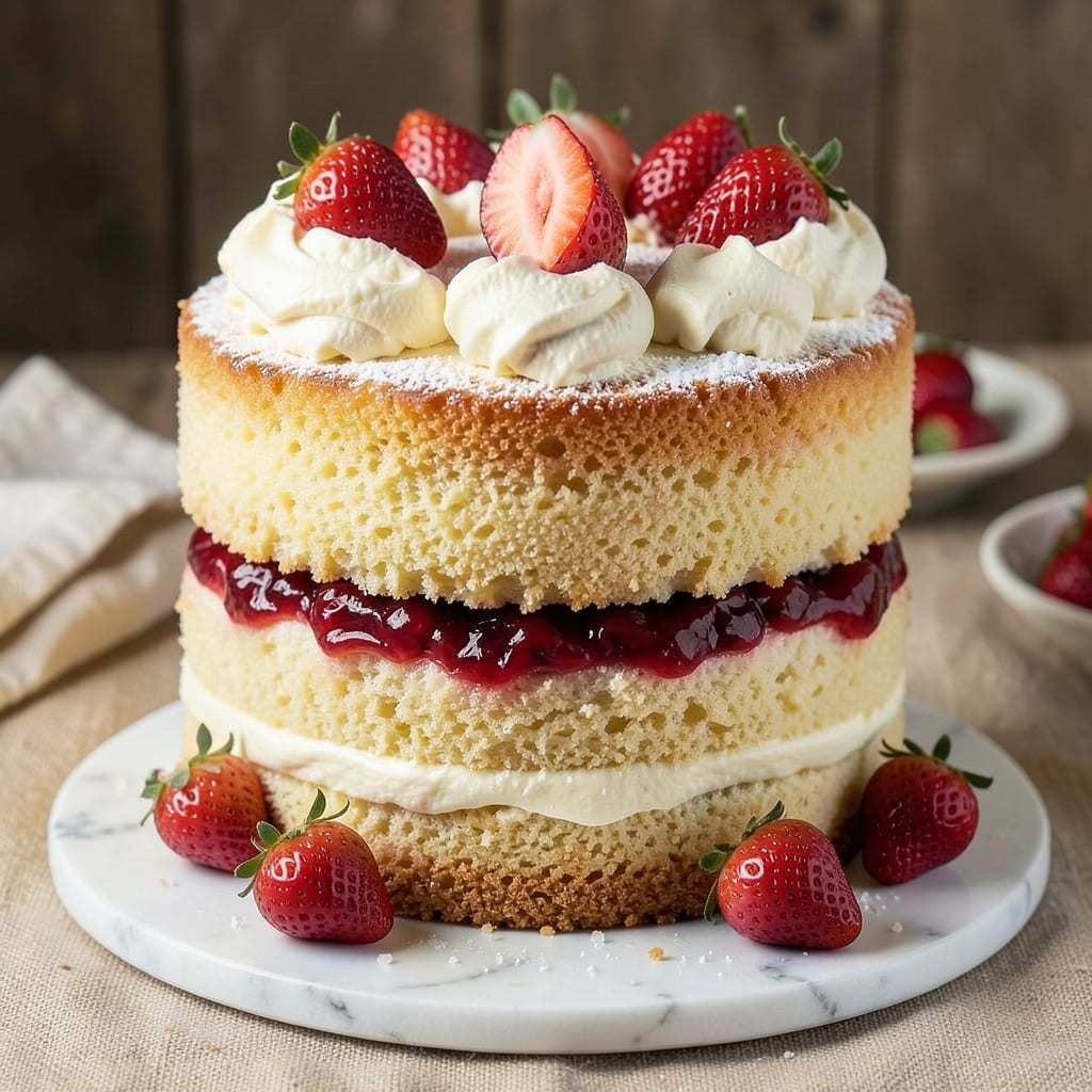 3 Layer Strawberry Cake Recipe: Vanilla Bean Buttercream Rivers and Crunchy Almond Top Magic