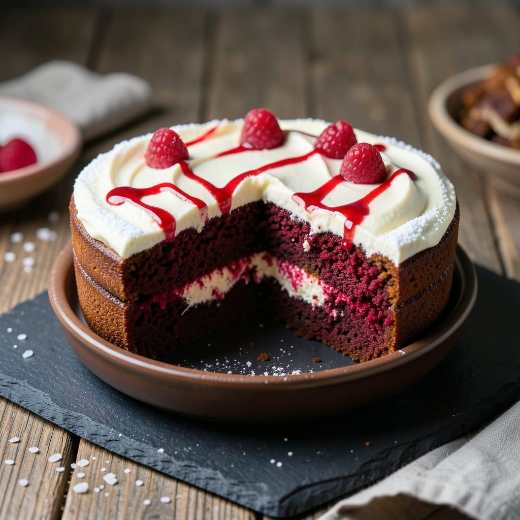 1 Layer Red Velvet Cake Recipe: Deep Red Moistness With Cream Cheese Frosting Swirls