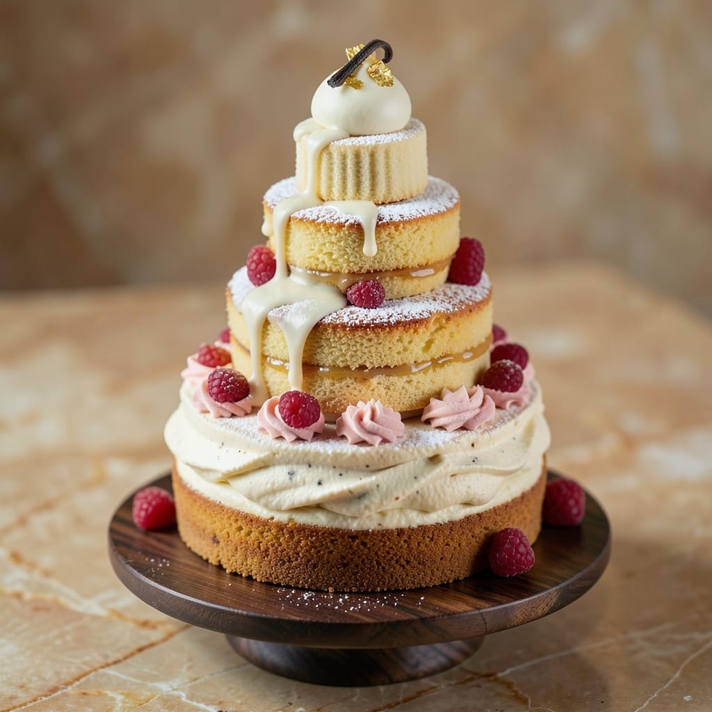 4-Tier Vanilla Cake Recipe: Stacked Elegance With Edible Vanilla Bean Bridges