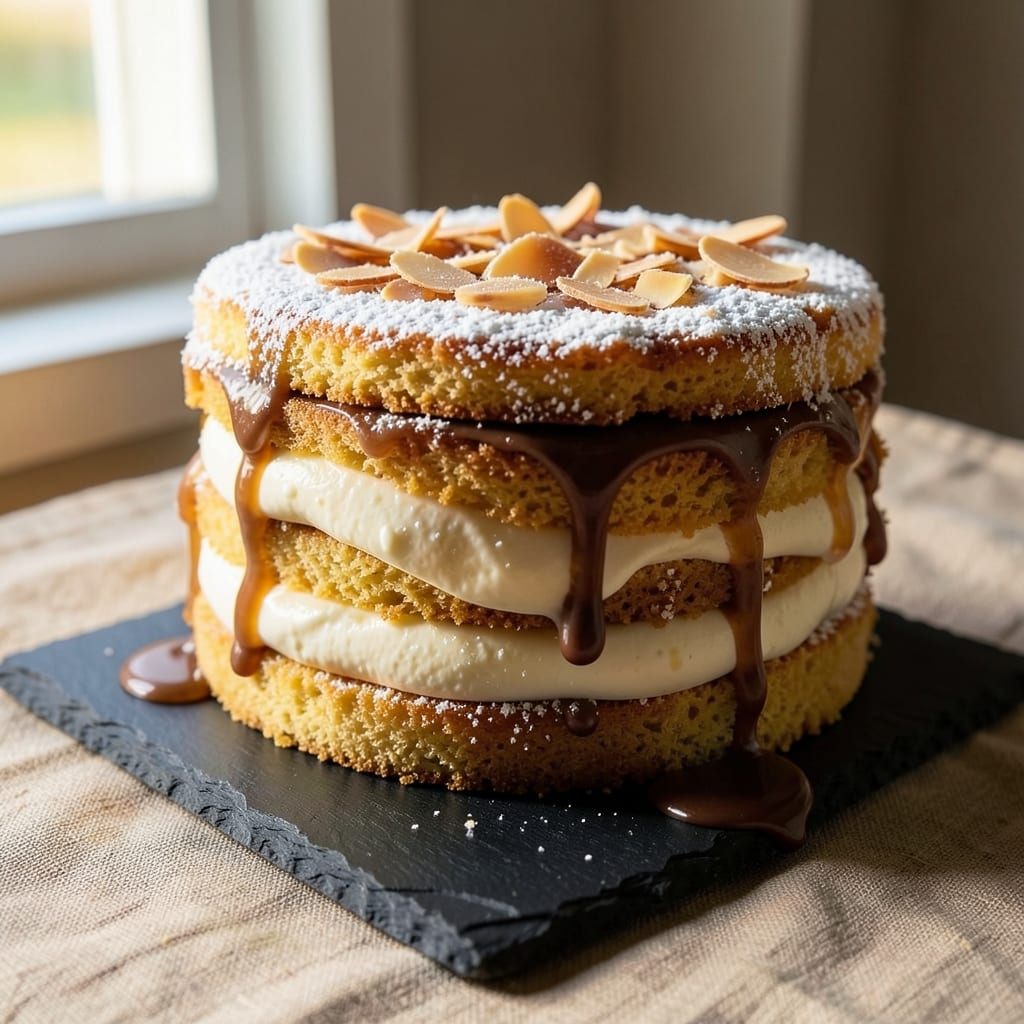 Amazing Ice Cream Cake Recipe: Layers of Vanilla Swirl and Crispy Almond Top