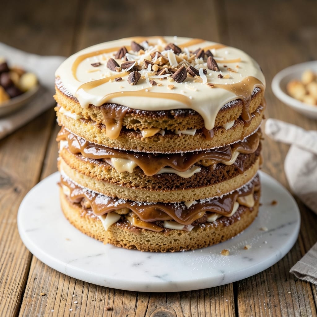 Almond Joy Layer Cake Recipe: Tropical Nut Swirls With Caramelized Top