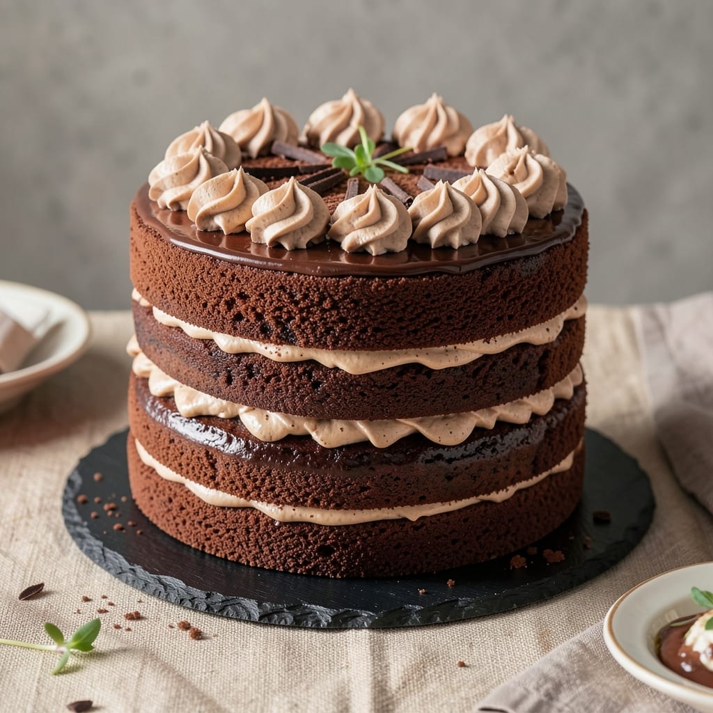 4 Layer 6 Inch Chocolate Cake Recipe: Fudgy Base, Crispy Top, Cream Cheese Swirls
