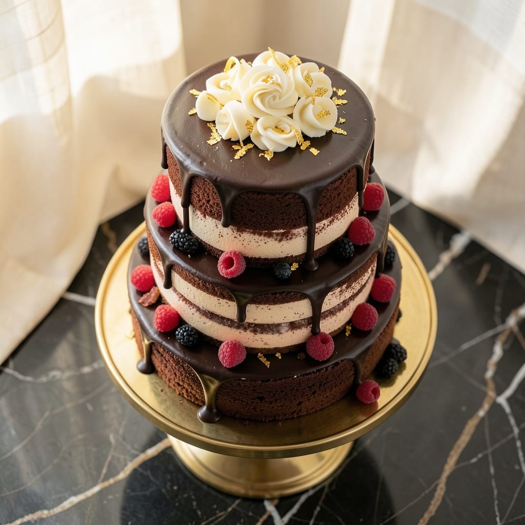 3 Tier Chocolate Wedding Cake Recipe: Towering Elegance With Edible Fondant Bridges