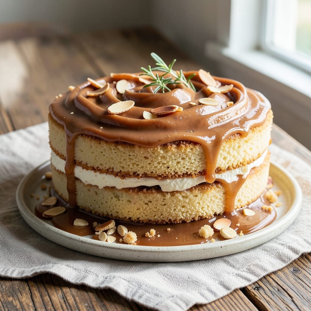 Almond Caramel Cake Recipe: Crunchy Top, Silky Fudge Center
