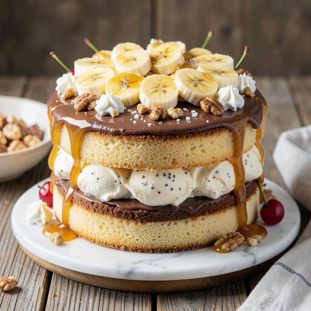 3 Layer Banana Split Cake Recipe: Swirled Vanilla, Chocolate, and Strawberry Layers in One Tin