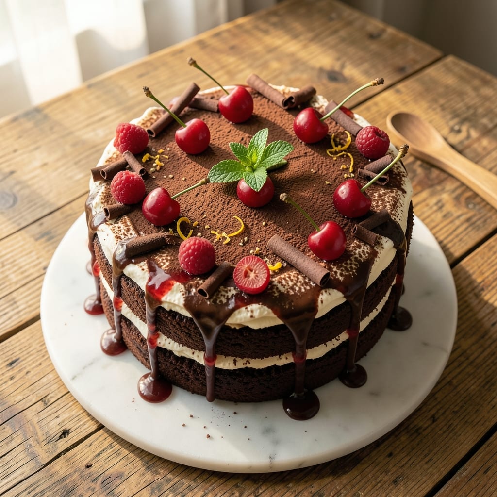 8-Inch Black Forest Cake Recipe: Layers of Chocolate, Cherries, and Cream Cheese Bliss