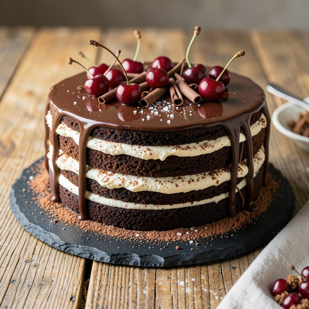 2-Layer Black Forest Cake Recipe: Chocolate-Soaked Layers and Cherry-Kissed Frosting