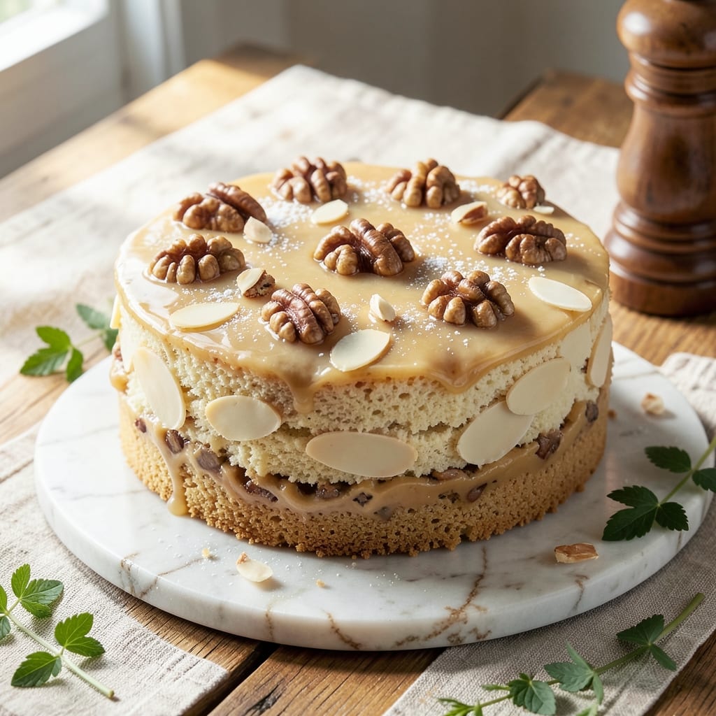 Almond and Walnut Cake Recipe: Nutty Swirls and Buttery Crispness